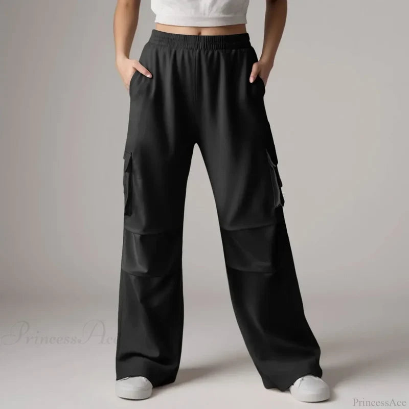 Baggy Cargo Sweatpants with Pockets Pants Black / S