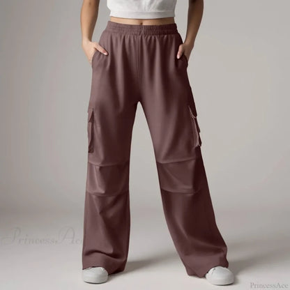 Baggy Cargo Sweatpants with Pockets Pants Brown / S