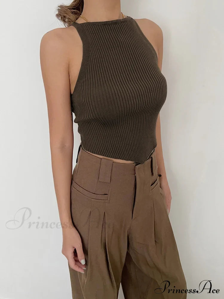Basic Ribbed Graceful Sweater Vest Sweaters-L