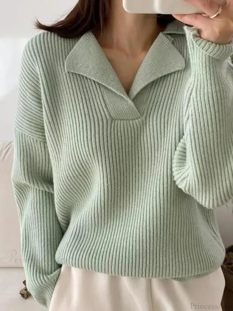 Basic Warm Vintage Green Oversized Loose White Christmas Sweater Army Green / One Size Sweaters-L