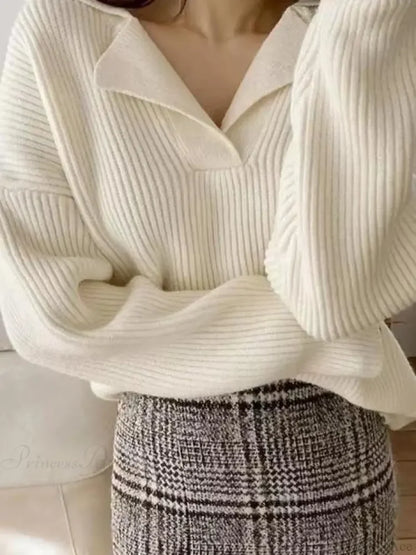 Basic Warm Vintage Green Oversized Loose White Christmas Sweater Beige / One Size Sweaters-L