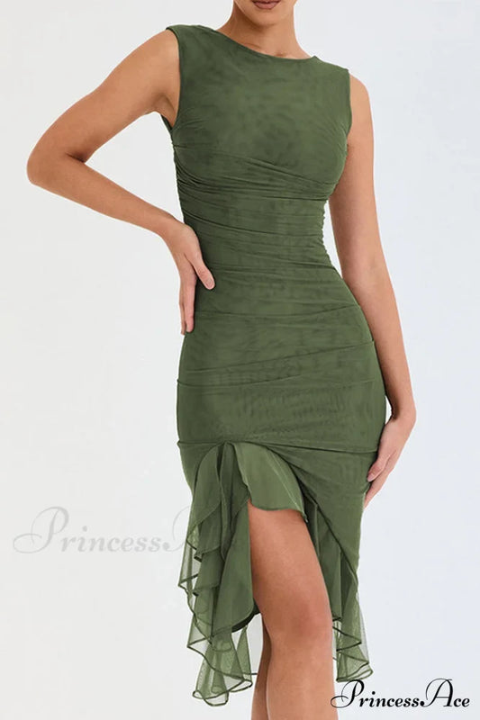 Bay Leaf Ruffle Midi Dress | Dress In Beauty