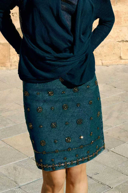 Beaded denim skirt