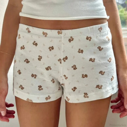 Bear Print Retro Slim Fit Camis Low Rise Shorts Two Pieces Set Shorts / S twopiecesset-250126