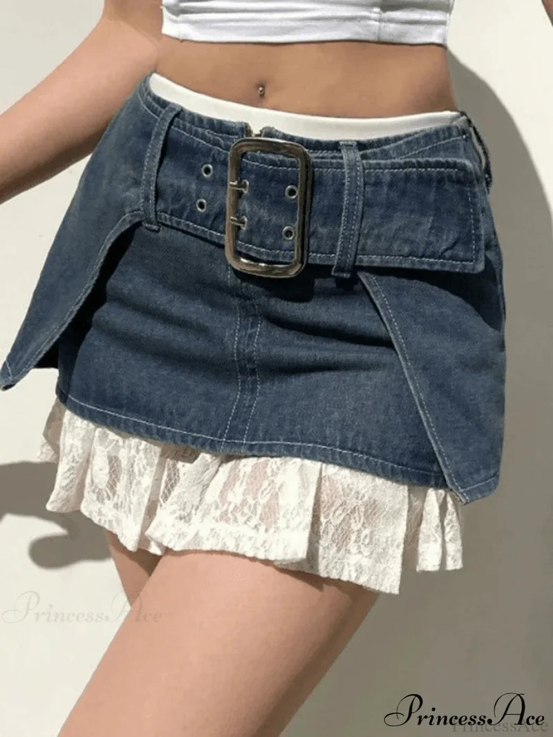 Belted Pleated Shirt Trendy Mini Dress - Green Skirts