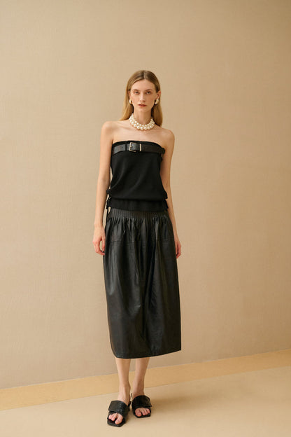 Belted strapless top