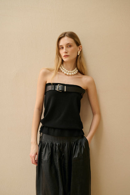 Belted strapless top