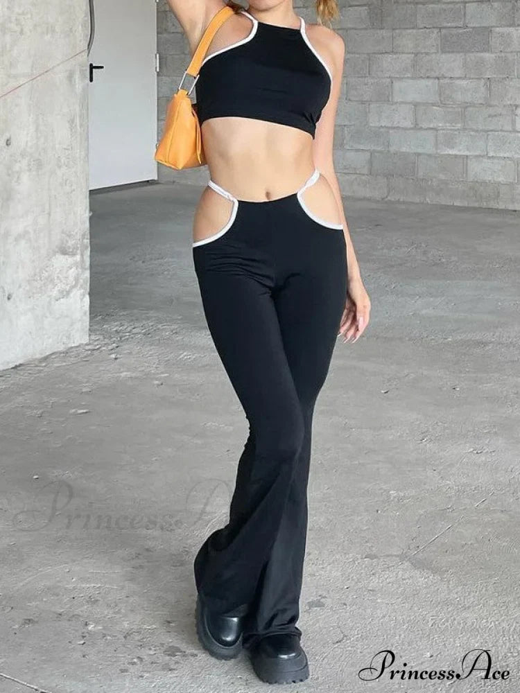 Black Button Graceful Down Corset Top Two-Piece Outfits