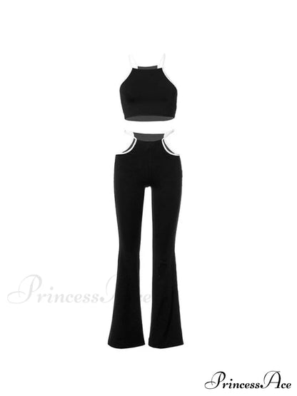 Black Button Graceful Down Corset Top Two-Piece Outfits