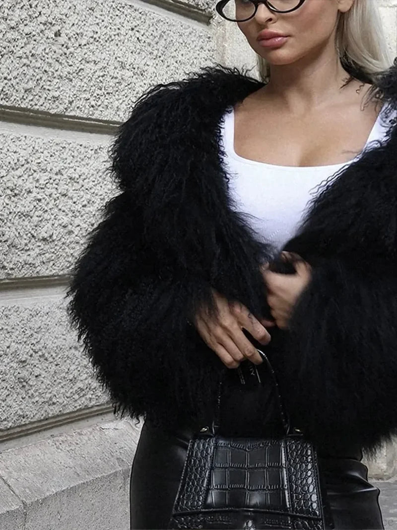 Black Casual Turn Down Collar Coat