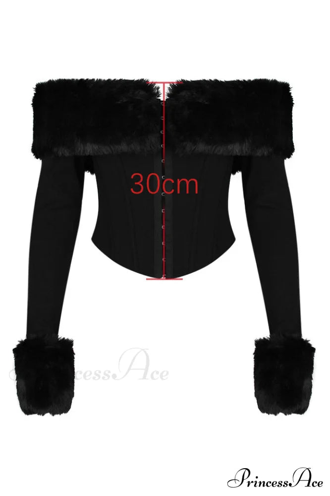 Black Faux Stylish Fur Trimmed Bustier