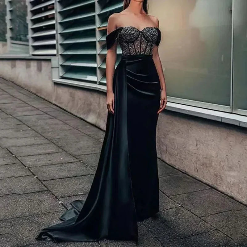 Black Lace Off Shoulder Party Dress S /