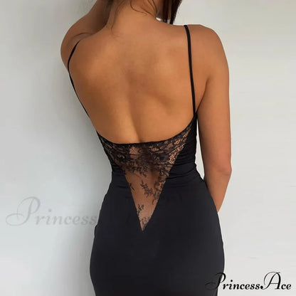 Black Lace Patchwork Charming Maxi Slit Dress