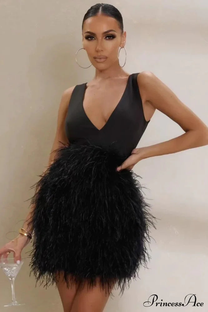 Black Plunge Front Mini Dress | Dress In Beauty
