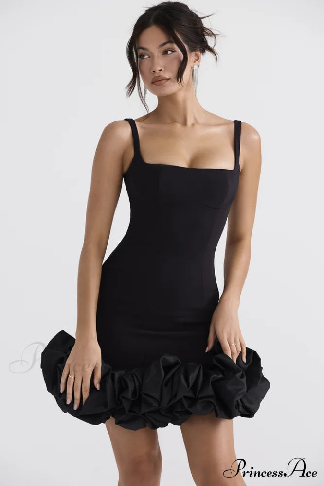 Black Ruffle Stylish Hem Dress