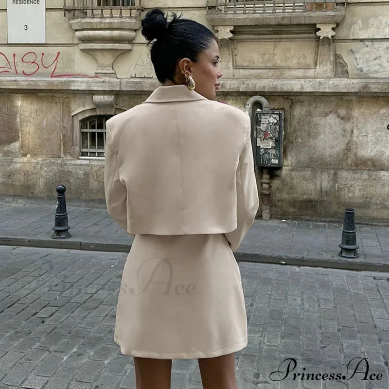 Blazer Collar Pleated A-Line Skirt Suit