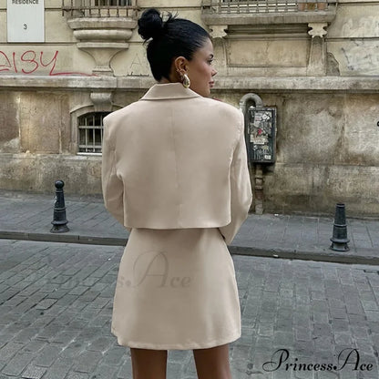 Blazer Collar Pleated A-Line Skirt Suit