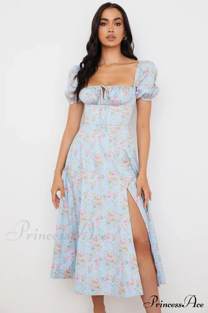 Blue And Pink Vintage Print Midi Skirt | Dress In Beauty