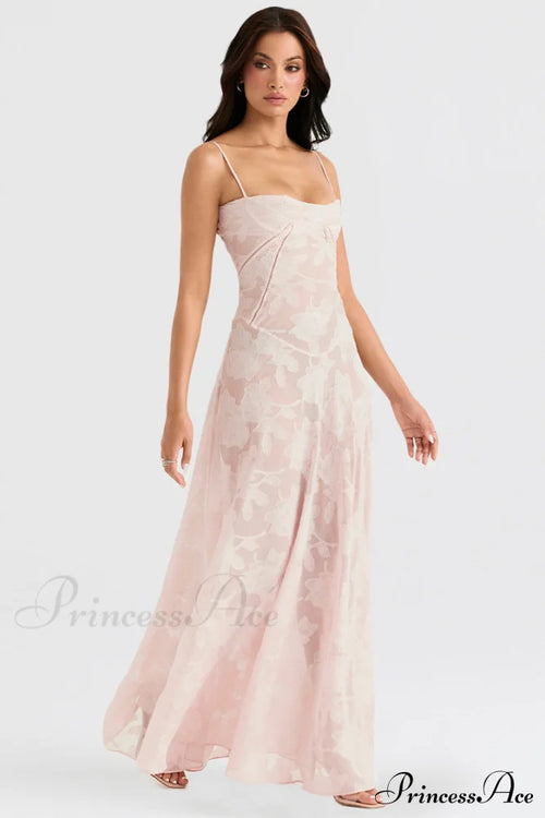 Blush Of Elegance Charming Lace Maxi Dress Pink / S