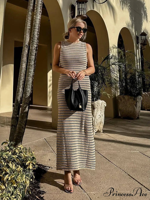 Bohemian Knit Graceful Long Dress Beige / S Sweaters-L