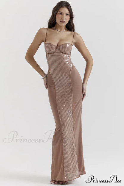 Bonita Brown Sequined Maxi Dress | Dress In Beauty