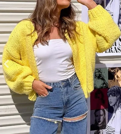 Bow Tie Front V-neck Cardigan yelow / S