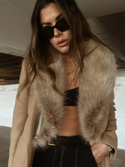 Brown Fluffy Faux Fur Casual Overcoat