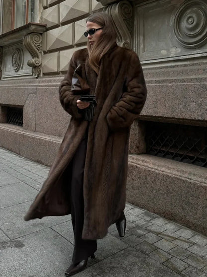 Brown Long Sleeve Plush Coat
