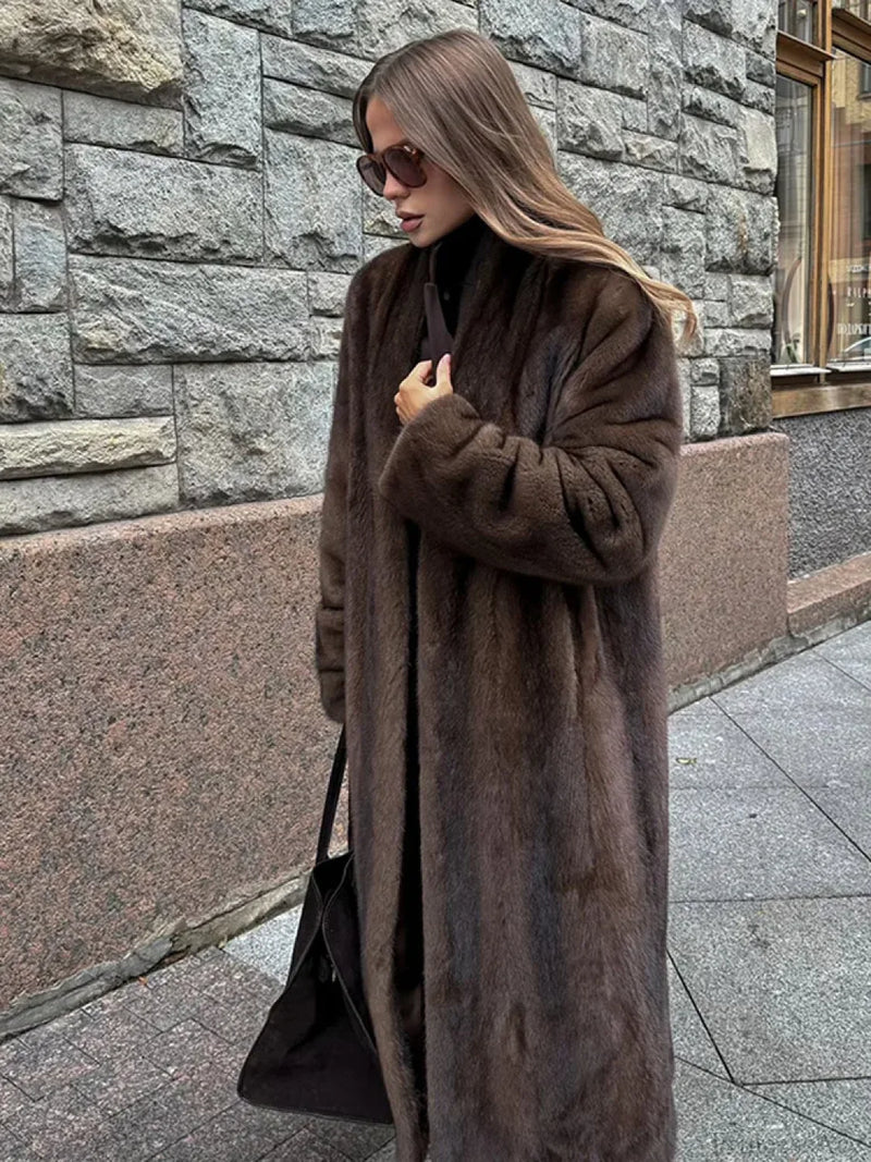 Brown Long Sleeve Plush Coat