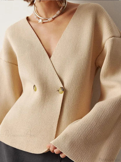 Burgundy Loose Long Sleeve Cardigan Apricot / S