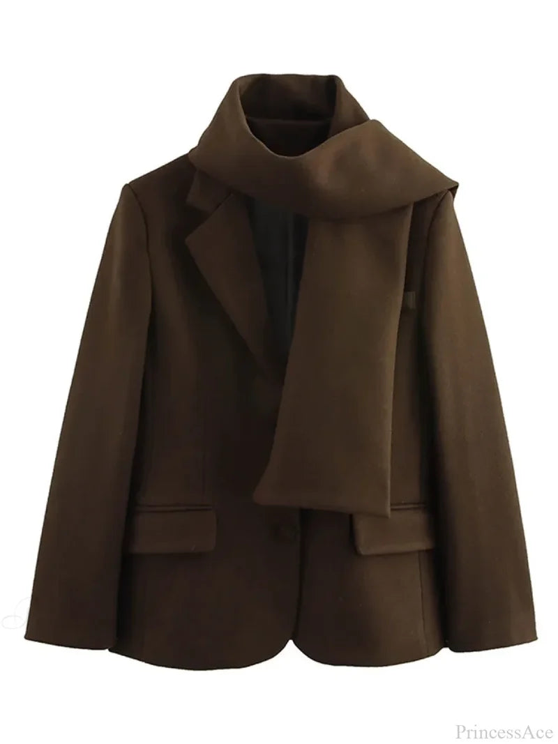 Burgundy Woolen Blends Suit Coat Coffee / S