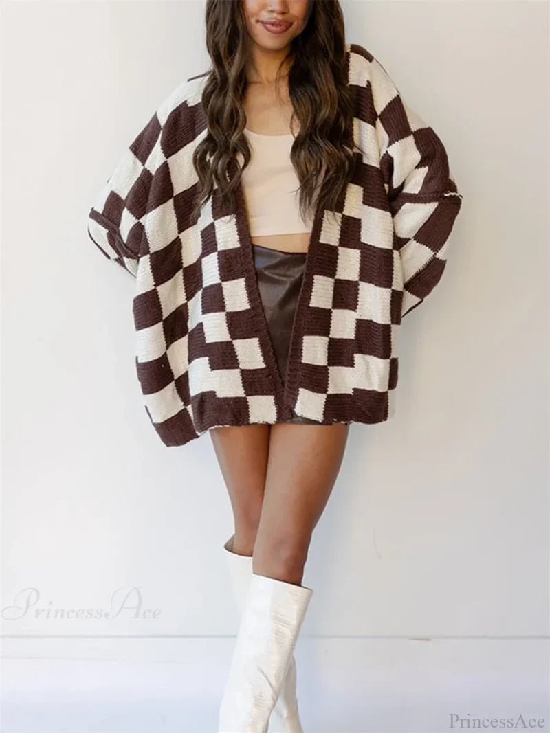 Button-Down Sweater Cardigan brown / S