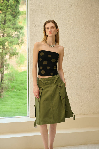Buttoned cotton midi skirt