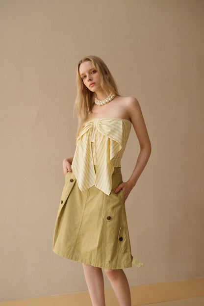 Buttoned cotton midi skirt