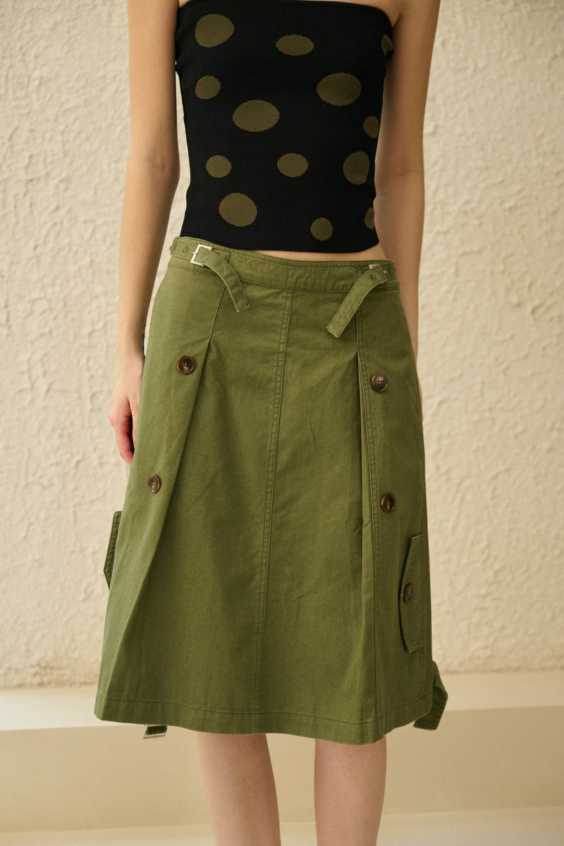 Buttoned cotton midi skirt