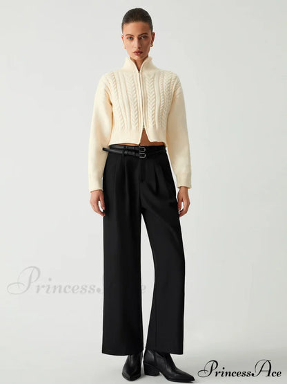 Cable Knit Two Trendy Way Zip Crop Cardigan Sweaters-L