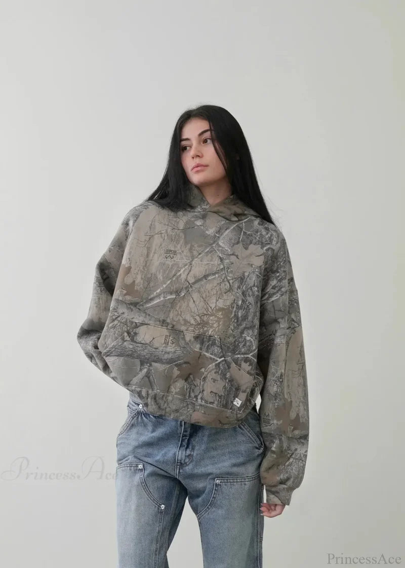 Camo Printed Oversized Hoodie Brown / S