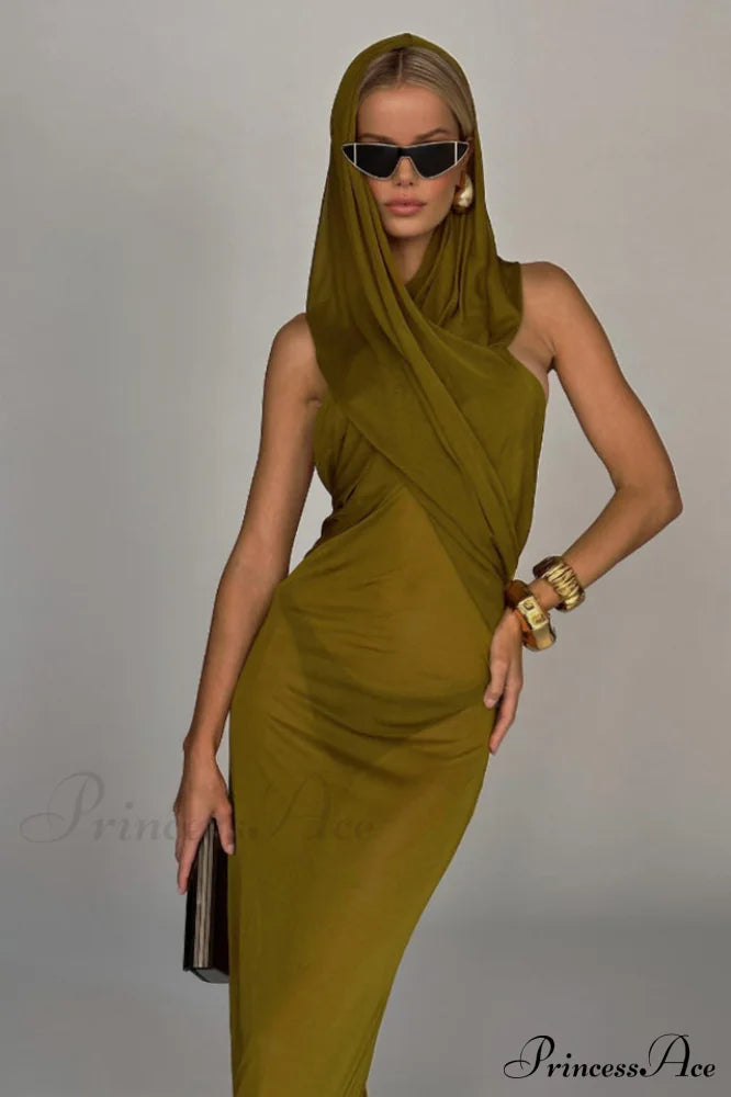 Carleigh Ruche Maxi Charming Dress With Headscarf