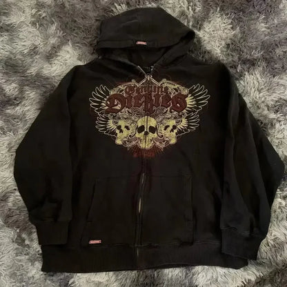 Cartoon Pattern Zipper Hoodie black 3 / M