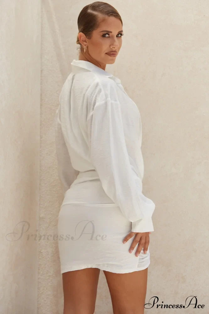 Carys White Stylish Draped Shirt Dress