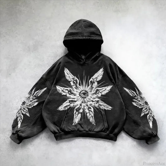 Casual Retro Gothic Printing Hoodie black 14 / M
