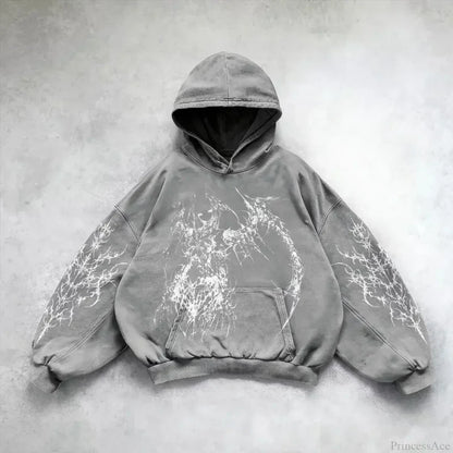Casual Retro Gothic Printing Hoodie grey 1 / M