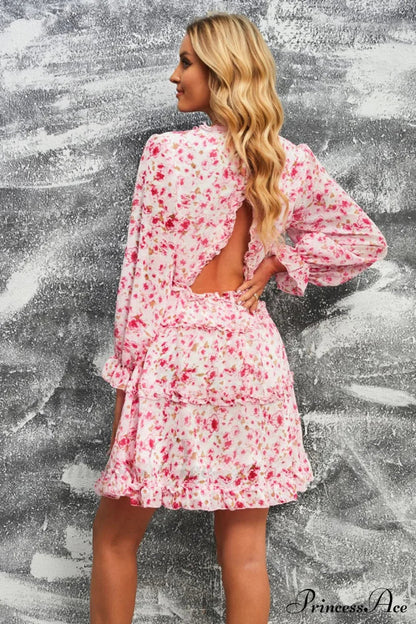 Causal Loose Solid Color Pleated Classic V-Neck Long Puff Sleeves Sweater Dress