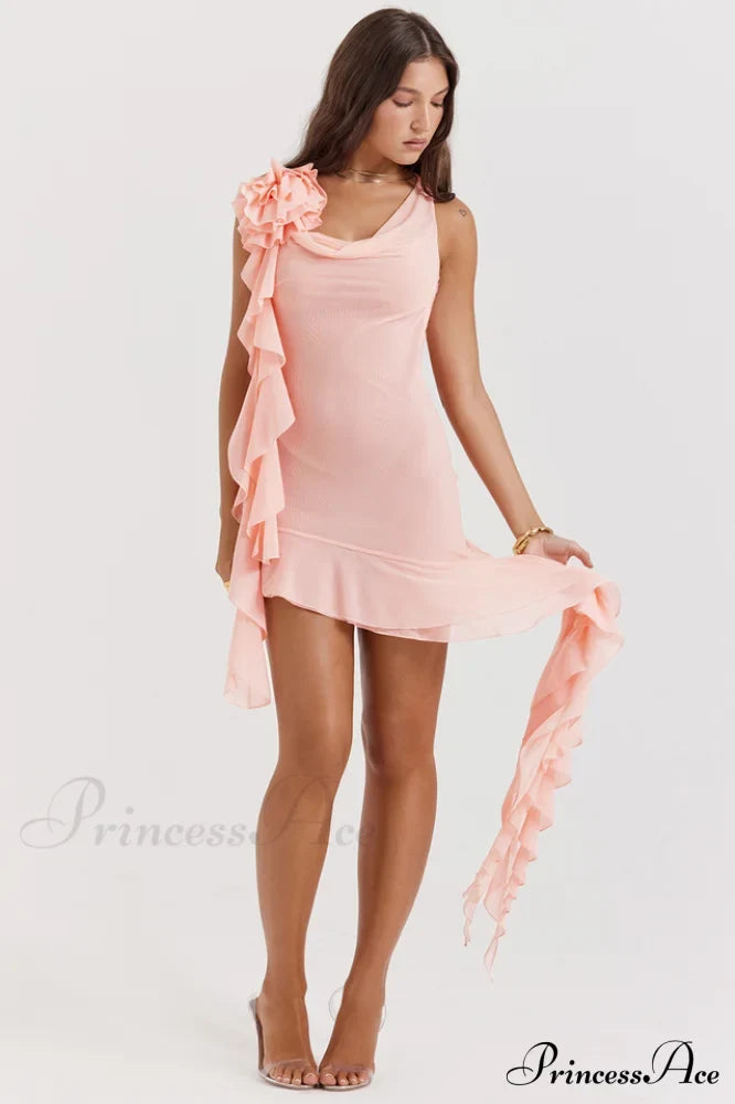 Charla Pink Stylish Ruffle Mini Dress