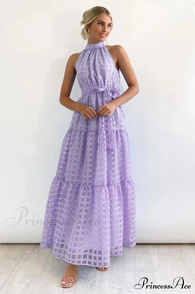 Check Halter Neck Tie Waist Maxi Dress | Dress In Beauty