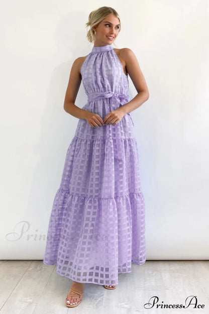 Check Halter Neck Tie Waist Maxi Dress | Dress In Beauty