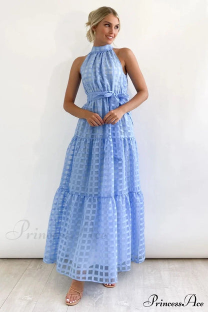 Check Halter Neck Tie Waist Maxi Dress | Dress In Beauty