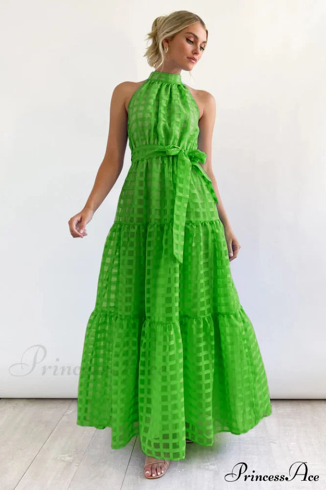 Check Halter Neck Tie Waist Maxi Dress | Dress In Beauty
