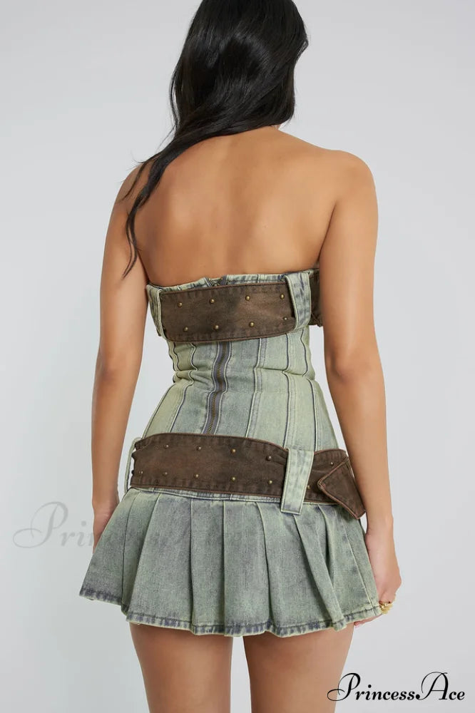 Chelsea Denim Stylish Kilt Mini Dress