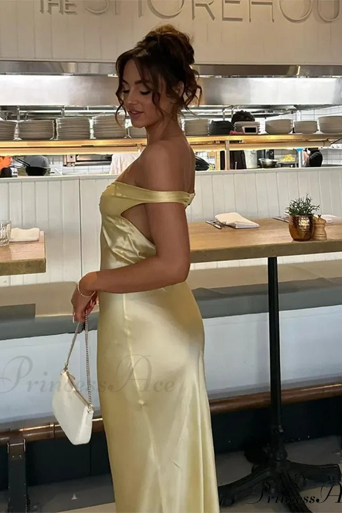 Chic Satin Off Shoulder Open Back Party Dress Christmas Party Dresses-L